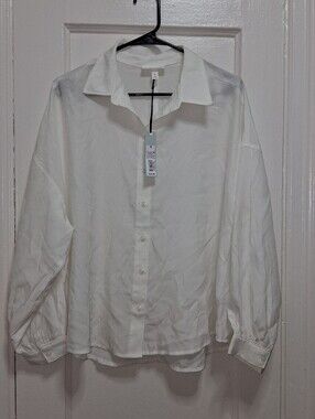 Prologue White Button Down Blouse Size M NWT